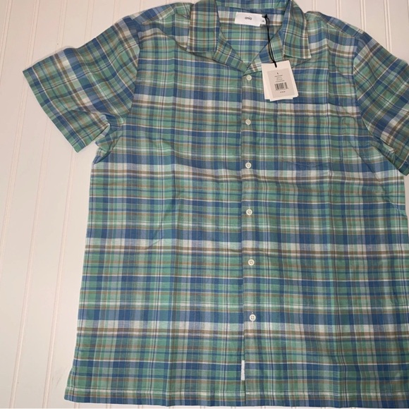 Onia Vacation Short Sleeve Blue Multi Plaid Shirt Large Button Down NEW 925 - Picture 2 of 5